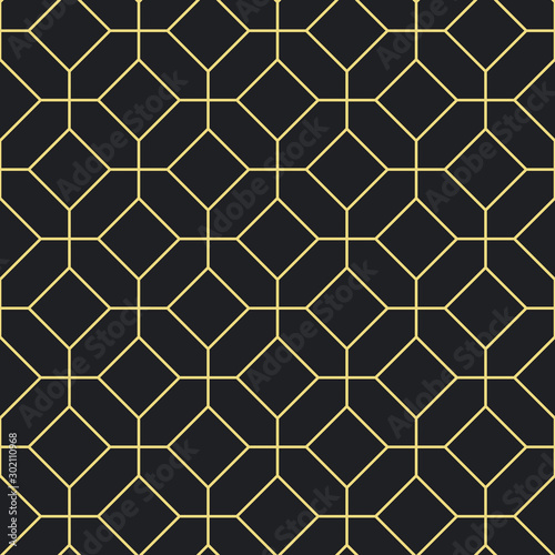 Seamless diagonal black and gold vintage art deco overlapping octagons outline pattern vector © picksell