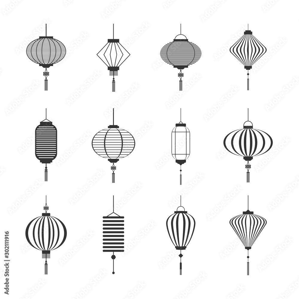 Set of black lantern. Design elements for Lantern festival and Chinese new year or other festival holiday. Vector illustration. Set of black lantern. Design elements for Lantern festival and Chinese new year or other festival holiday. Vector illustration.