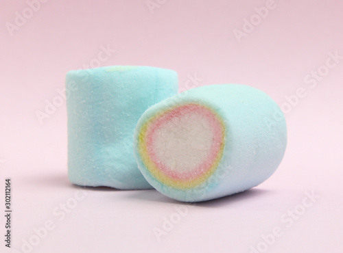 colorful marshmallows candy  on pink background