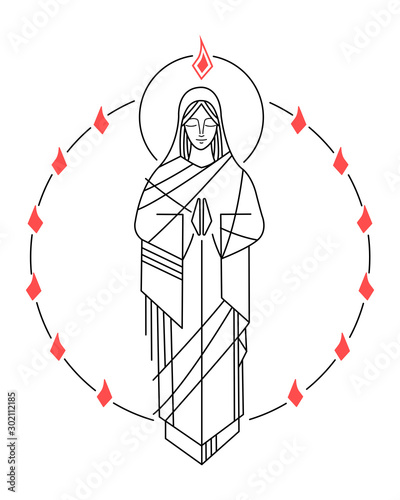 Vector illustration of Virgin Mary and Holy Spirit at Pentecost