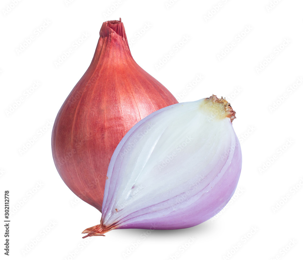Fototapeta premium Red sliced onion isolated on white background
