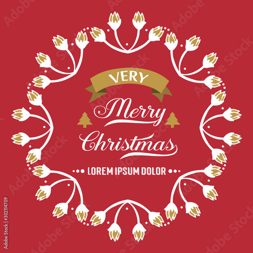Poster or banner for very merry christmas  with elegant white flower frame texture. Vector