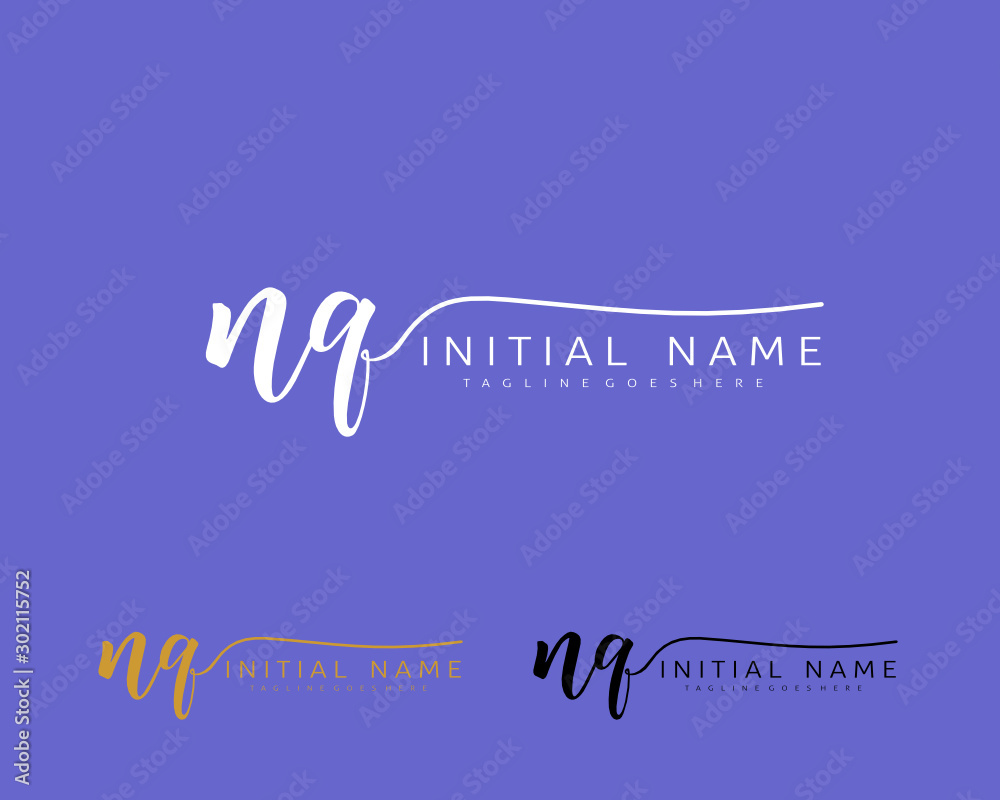 N Q NQ Initial handwriting logo vector. Hand lettering for designs.