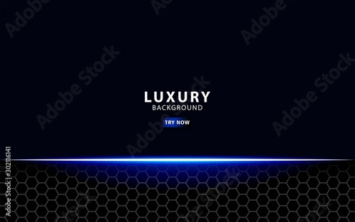 modern technology dark blue abstract background with a blue line and blue light, overlap layer in paper effect on textured hexagon background.