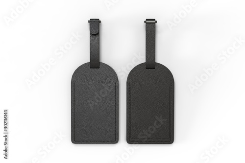 Leather Personal Blank Luggage Tag for Promotional Branding, 3d render illustration. photo