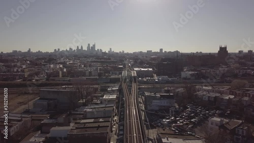Aerial Track in Philadelphia Skyline