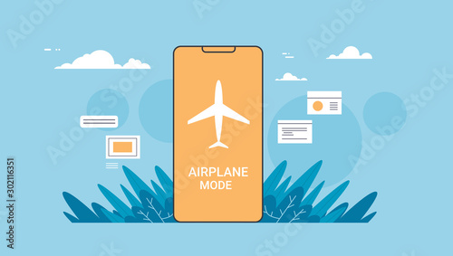 smartphone screen with flight mode rules of airplane safety concept online mobile application on device for safe travel horizontal flat vector illustration