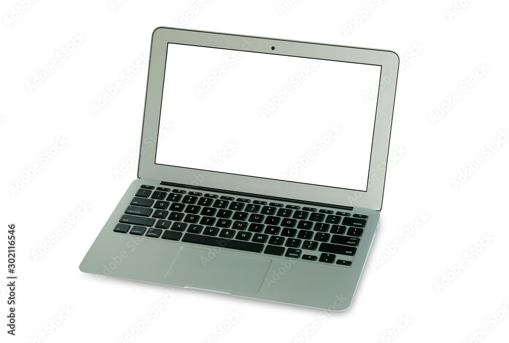 Hand of man using notebook computer work equipment on isolated white background Technology concept Hand of man using notebook computer work equipment on isolated white background Technology concept