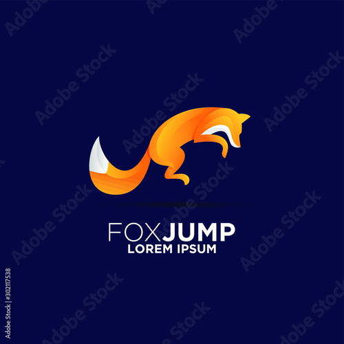 fox jump colorful logo icon design vector 