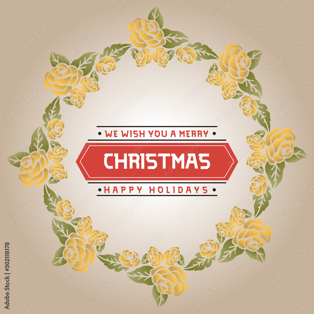 Obraz premium Poster or banner for christmas happy holiday, with cute rose flower frame decoration. Vector