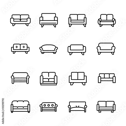 Simple set of sofa icons in trendy line style. photo