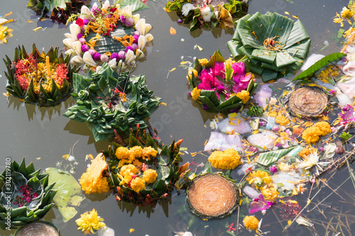 Photography Garbage in the river from Loy Krathong festival, Garbage after the Loi Krathong festival in Thailand