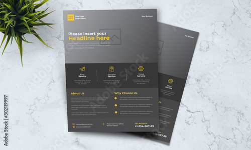 A4 minimalist modern elegant business template flayer vol 82 with yellow, orange, white and grey color cmyk ready to print in vector editable layer