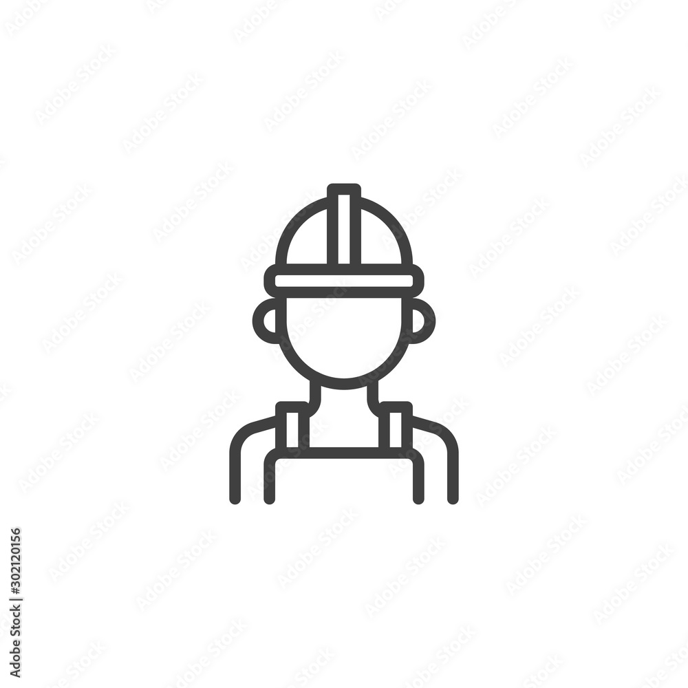 Oil worker line icon. linear style sign for mobile concept and web design. Industry worker with safety helmet outline vector icon. Symbol, logo illustration. Vector graphics Oil worker line icon. linear style sign for mobile concept and web design. Industry worker with safety helmet outline vector icon. Symbol, logo illustration. Vector graphics