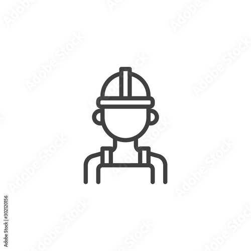 Oil worker line icon. linear style sign for mobile concept and web design. Industry worker with safety helmet outline vector icon. Symbol, logo illustration. Vector graphics