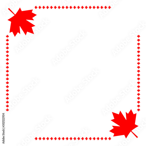 Canadian flag corner maple leaf symbol frame border with empty space for your text. © Anbel
