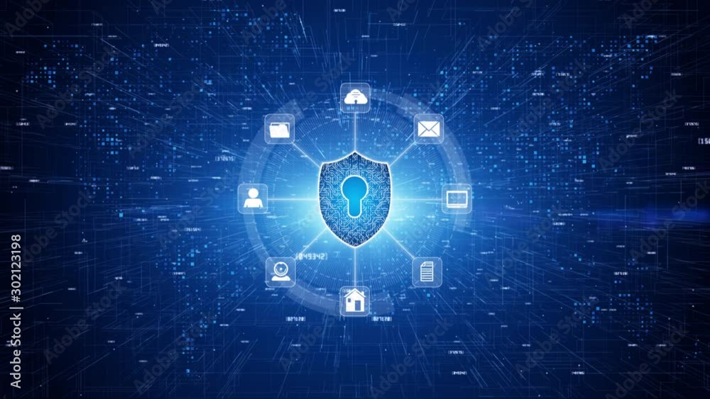 Shield Icon on Secure Global Network, Cyber security and information network protection, Future technology network for business and internet marketing concept