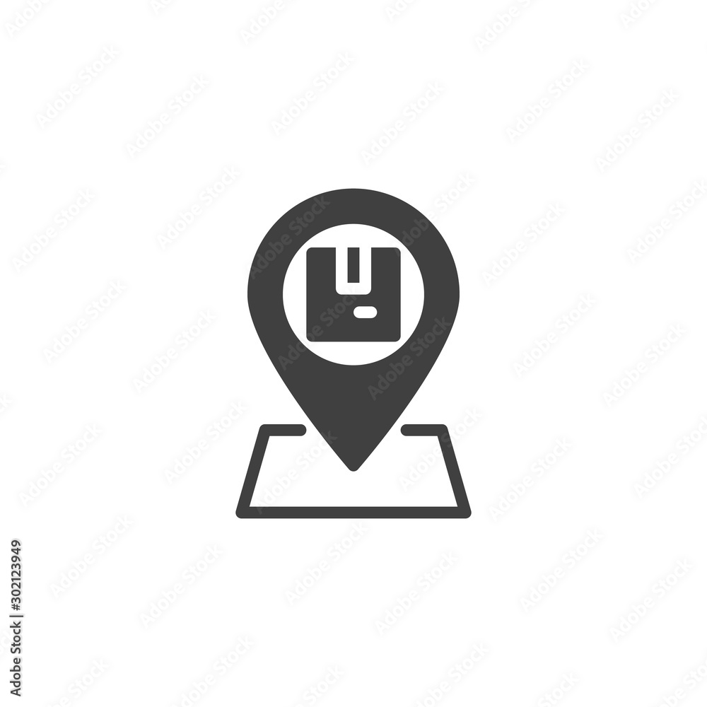 Parcel tracking vector icon. Delivery location filled flat sign for mobile concept and web design. Map marker with post box glyph icon. Delivery service symbol, logo illustration. Vector graphics Parcel tracking vector icon. Delivery location filled flat sign for mobile concept and web design. Map marker with post box glyph icon. Delivery service symbol, logo illustration. Vector graphics