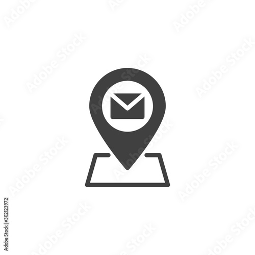 Mail tracking vector icon. Post location pin filled flat sign for mobile concept and web design. Map marker with post mail glyph icon. Symbol, logo illustration. Vector graphics