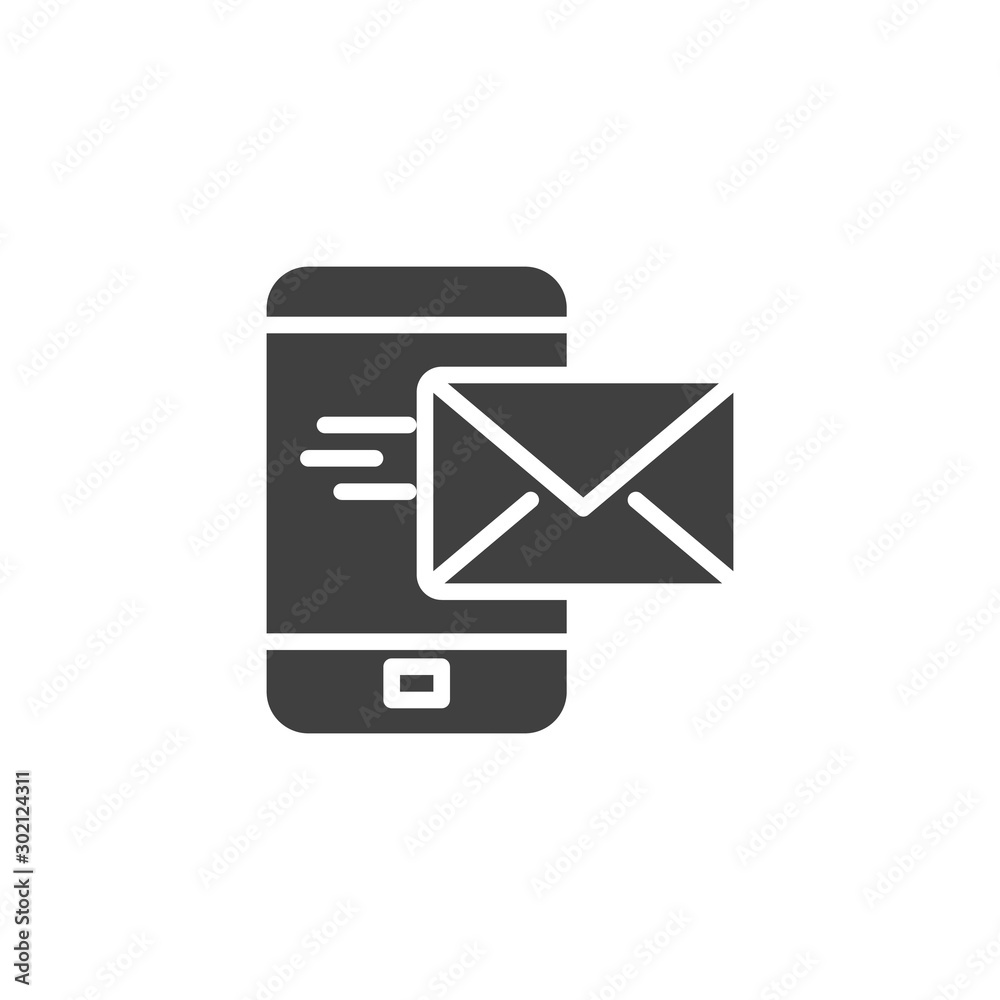 Mobile mail sending vector icon. filled flat sign for mobile concept and web design. Smartphone mail message glyph icon. Symbol, logo illustration. Vector graphics Mobile mail sending vector icon. filled flat sign for mobile concept and web design. Smartphone mail message glyph icon. Symbol, logo illustration. Vector graphics