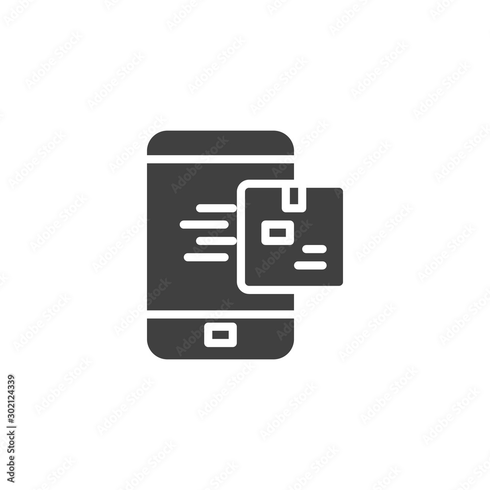 Mobile delivery box vector icon. filled flat sign for mobile concept and web design. Smartphone with post box glyph icon. Symbol, logo illustration. Vector graphics Mobile delivery box vector icon. filled flat sign for mobile concept and web design. Smartphone with post box glyph icon. Symbol, logo illustration. Vector graphics