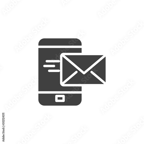 Mobile mail sending vector icon. filled flat sign for mobile concept and web design. Smartphone mail message glyph icon. Symbol, logo illustration. Vector graphics