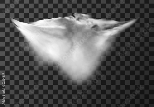White cloud, weather meteo icon realistic vector illustration. Fluffy cumulus cloud, isolated on transparent background. Realistic element for weather forecast