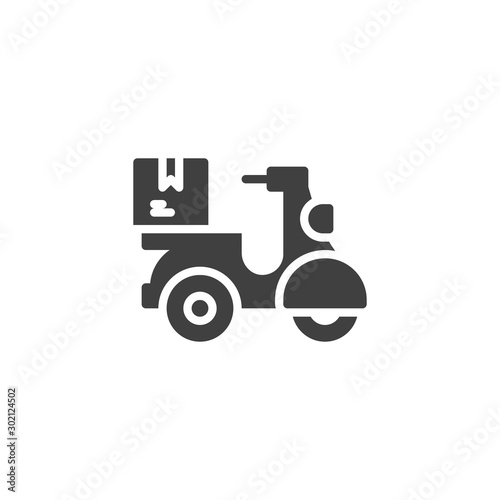 Delivery Scooter with parcel box vector icon. filled flat sign for mobile concept and web design. Express delivery service glyph icon. Symbol, logo illustration. Vector graphics