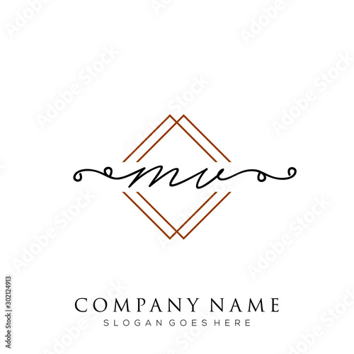 MV Initial Handwriting logo template vector