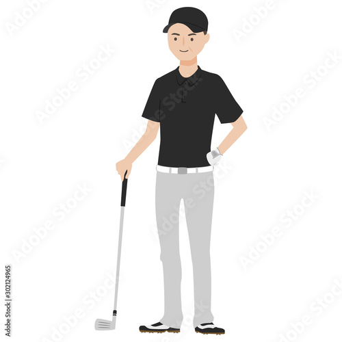 男性のイラスト。ゴルフクラブを持った男性。