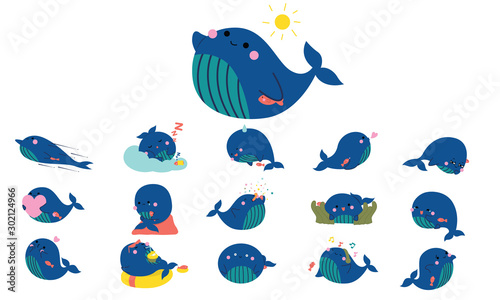 cute whale cartoon vector