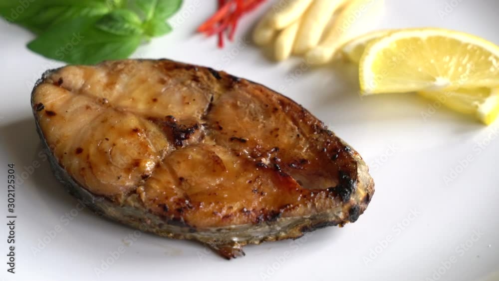 grilled mackerel fish steak on plate grilled mackerel fish steak on plate