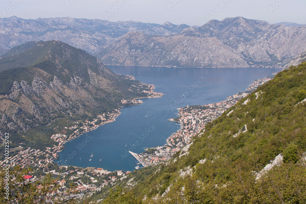 Panoramic view of the Bay of Kator and the city of Kator. Montenegro.