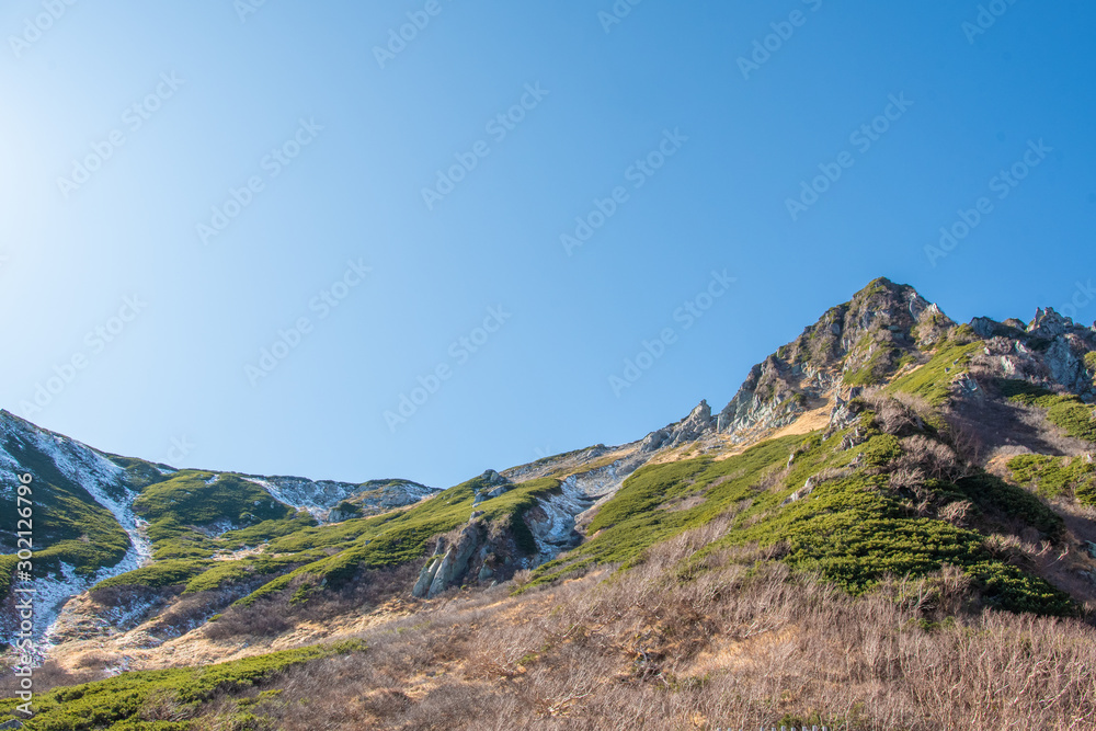 Landscape of Mountain with Blue sky at Komagatake mountain.Japan Landscape of Mountain with Blue sky at Komagatake mountain.Japan