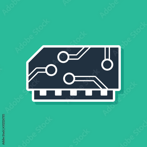 Blue RAM, random access memory icon isolated on green background. Vector Illustration