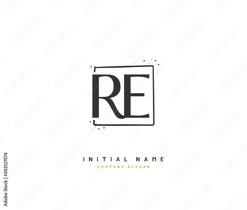 Fototapeta premium R E RE Beauty vector initial logo, handwriting logo of initial signature, wedding, fashion, jewerly, boutique, floral and botanical with creative template for any company or business.