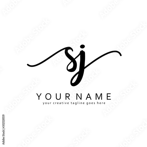 Handwriting S J SJ initial logo template vector