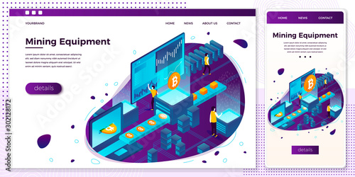 Vector eps bitcoin crypto currency mining process