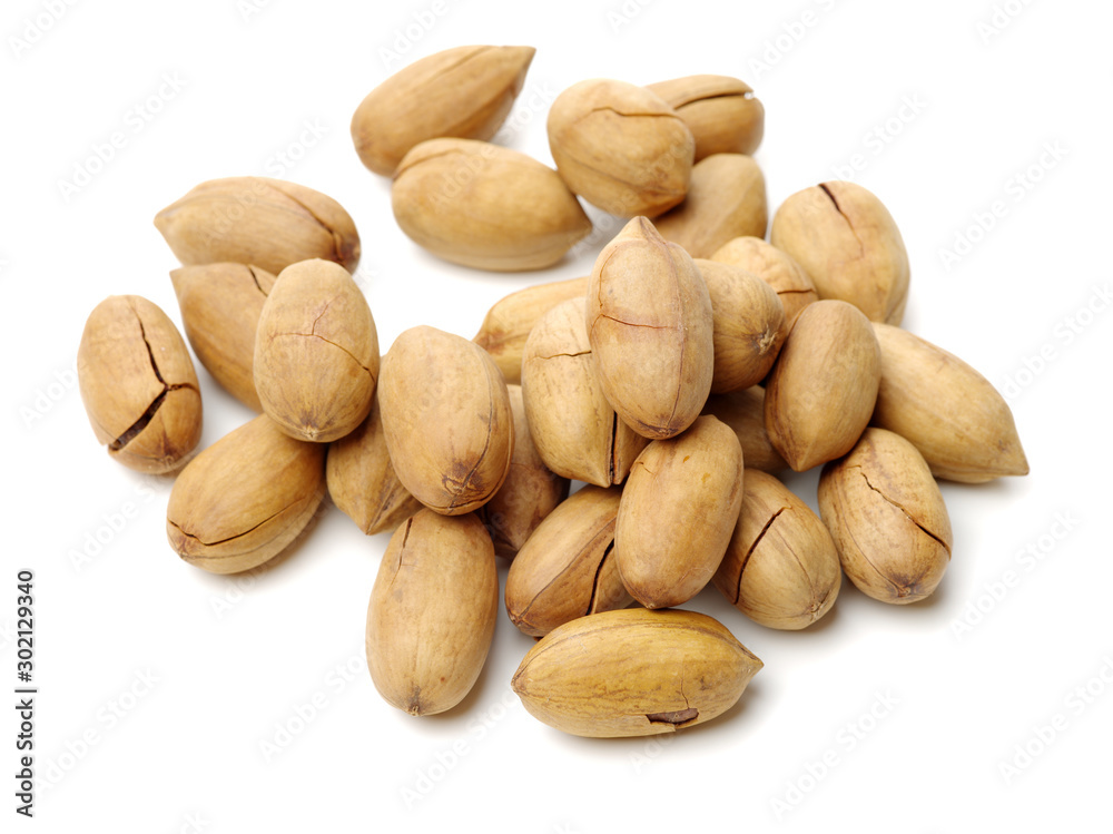 Pecan nuts on white background