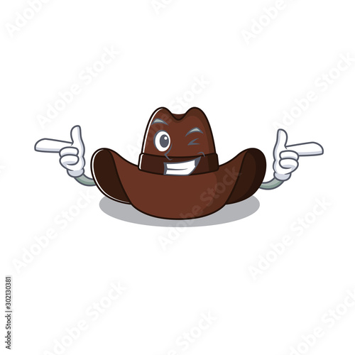 Cheerful on cowboy hat wink cartoon character