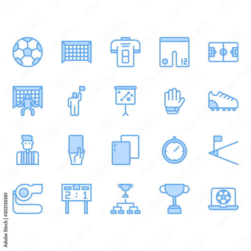 Football or soccer equipments icon and symbol set