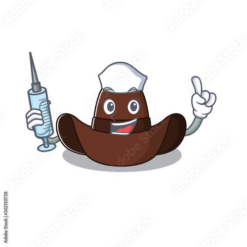 Cheerful on cowboy hat nurse cartoon character