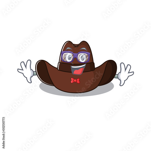 Cheerful on cowboy hat geek cartoon character
