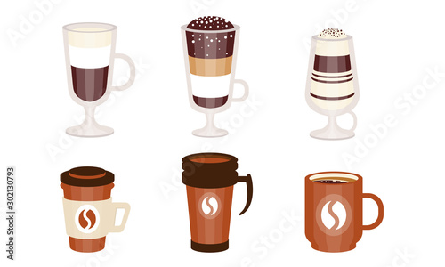 Set of coffee and coffee cocktails. Vector illustration.
