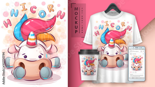 Cute unicorn poster and merchandising