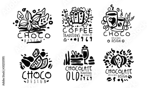 Set of black logos for a coffee shop. Vector illustration.