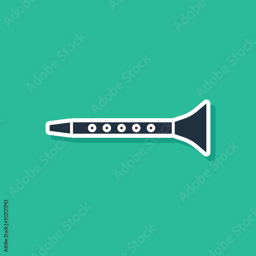 Blue Clarinet icon isolated on green background. Musical instrument. Vector Illustration