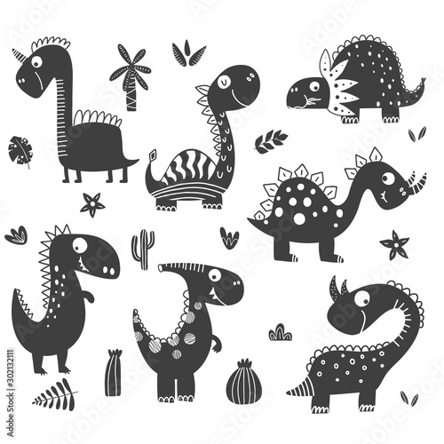 Dinosaurs clipart in black and white