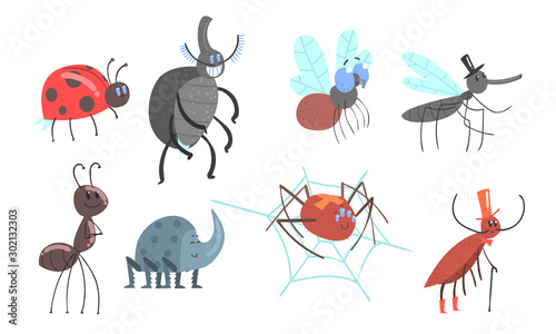 Set of different beetles and insects. Vector illustration. © topvectors