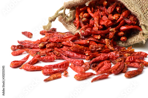 dry red pepper on white background